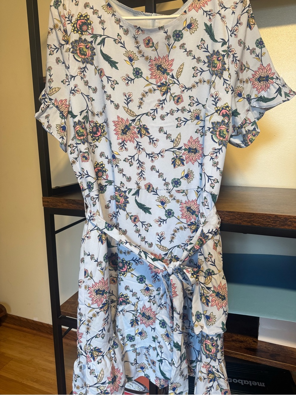 Banana Republic White Midi Dress with Pink & Green Floral Print